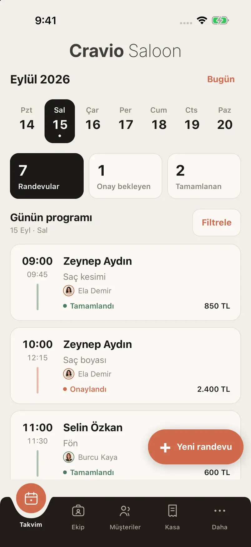 Cravio Saloon takvim mobil uygulaması